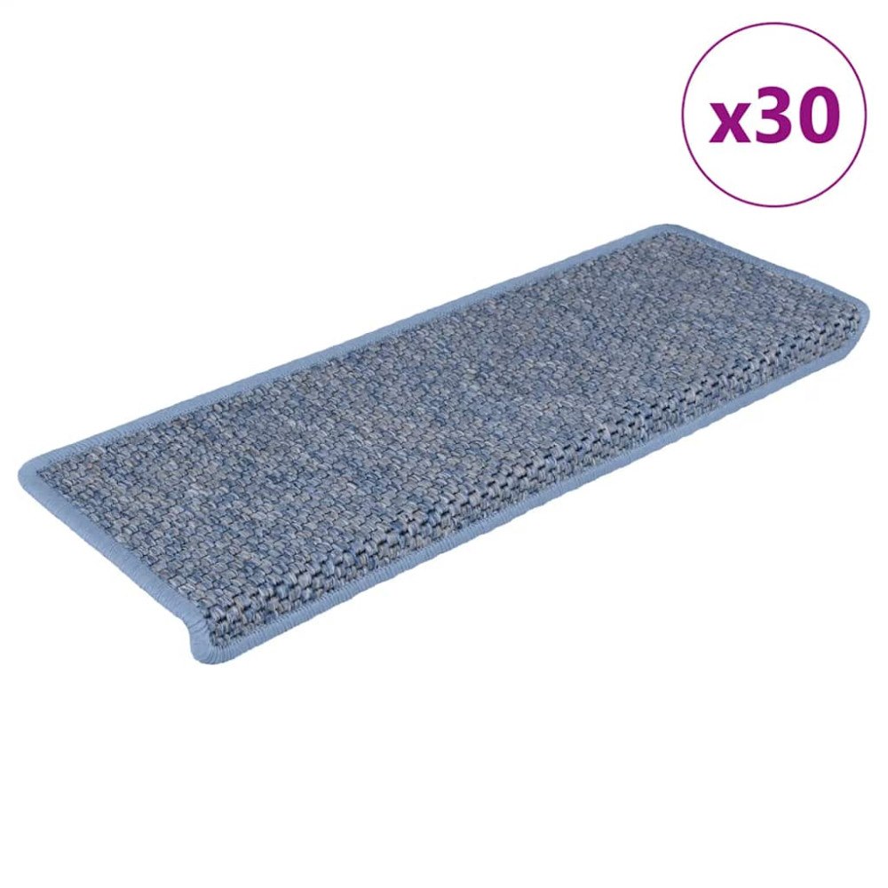 vidaXL Trappmattor självhäftande sisal-look 30 st 65x21x4 cm blå