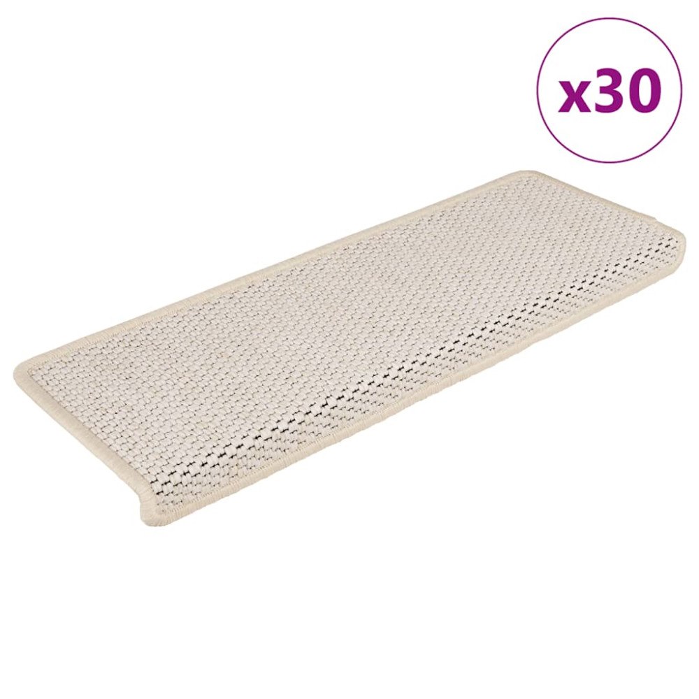vidaXL Trappmattor självhäftande sisal-look 30 st 65x21x4 cm gräddvit