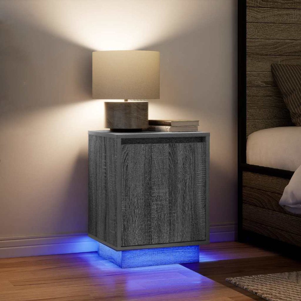 vidaXL Sängbord med LED-lampor 2 st grå sonoma 38x34x50 cm