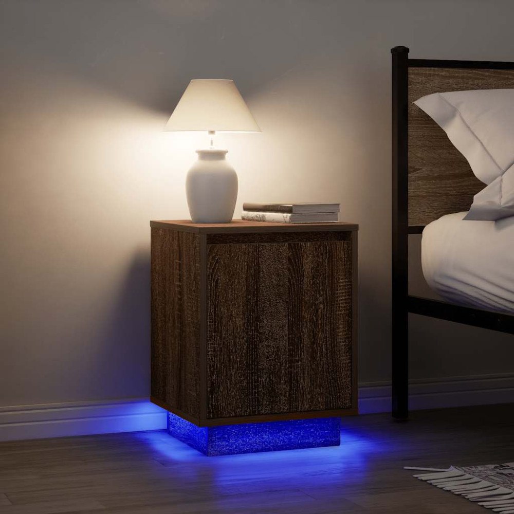 vidaXL Sängbord med LED-lampor 2 st brun ek 38x34x50 cm