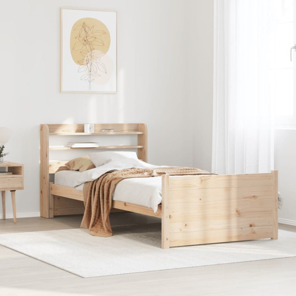 vidaXL Sängram med huvudgavel 75x190 cm massivt furu