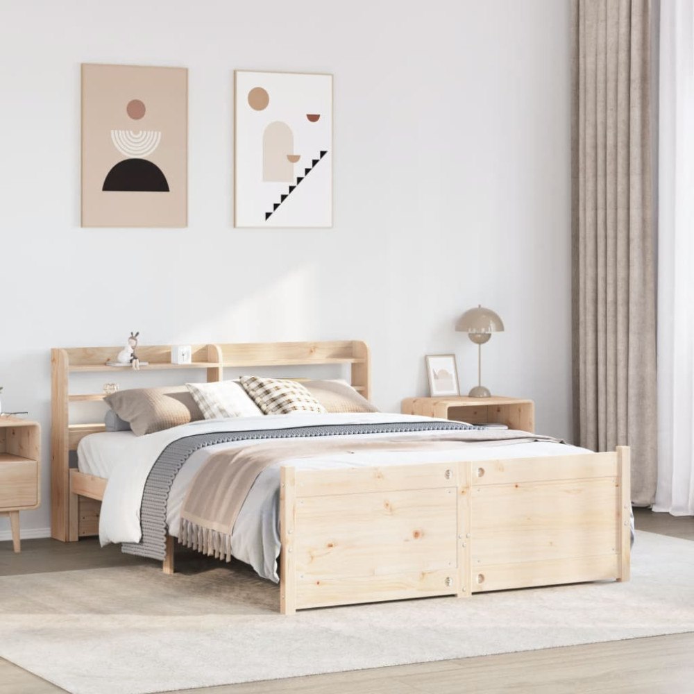 vidaXL Sängram med huvudgavel 150x200 cm massiv furu