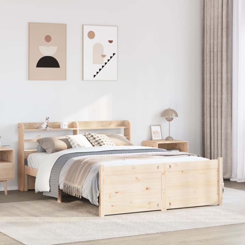 vidaXL Sängram med huvudgavel 160x200 cm massiv furu