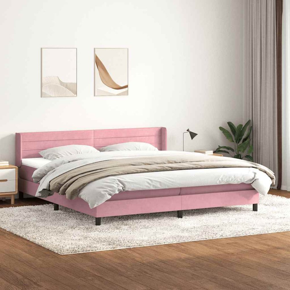 vidaXL Resårsäng med madrass rosa 180x220 cm sammet
