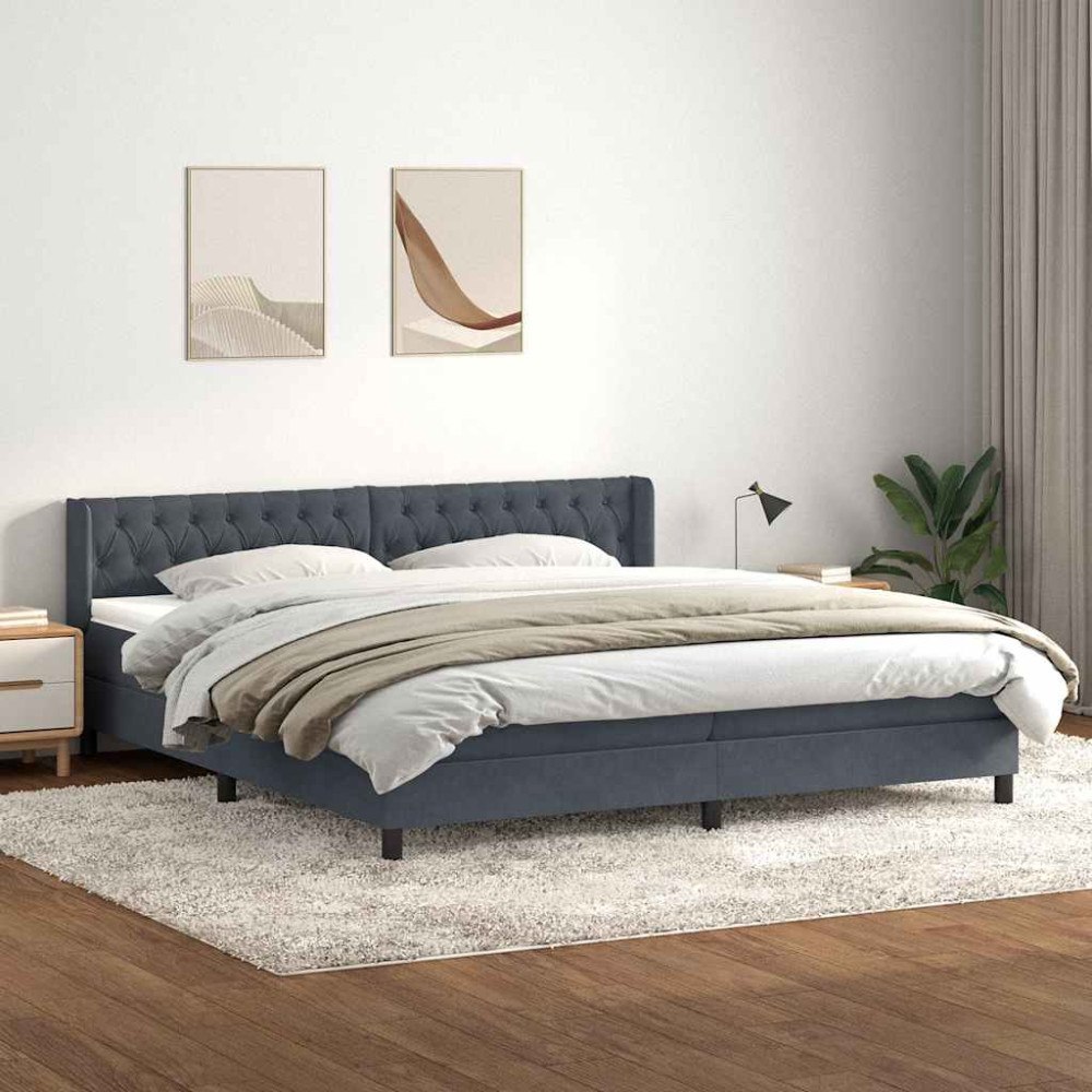 vidaXL Resårsäng med madrass mörkgrå 180x220 cm sammet