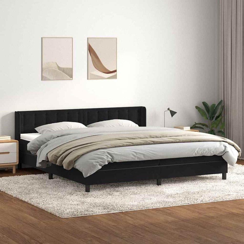 vidaXL Resårsäng med madrass svart 180x220 cm sammet