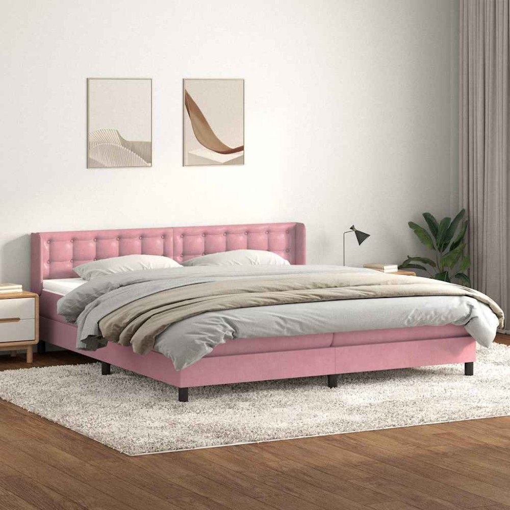vidaXL Resårsäng med madrass rosa 180x220 cm sammet