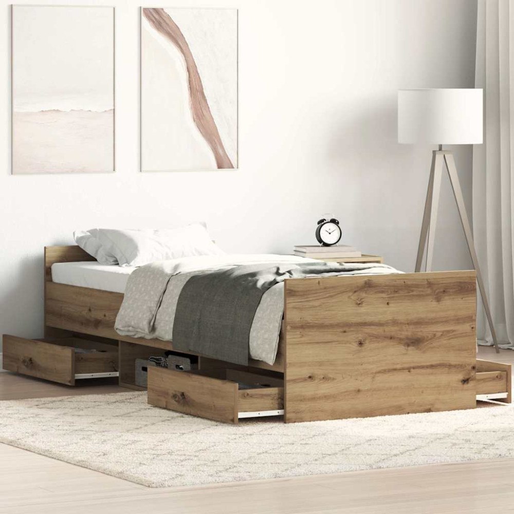 vidaXL Sängram utan madrass Artisan ek 90x190cm konstruerat trä