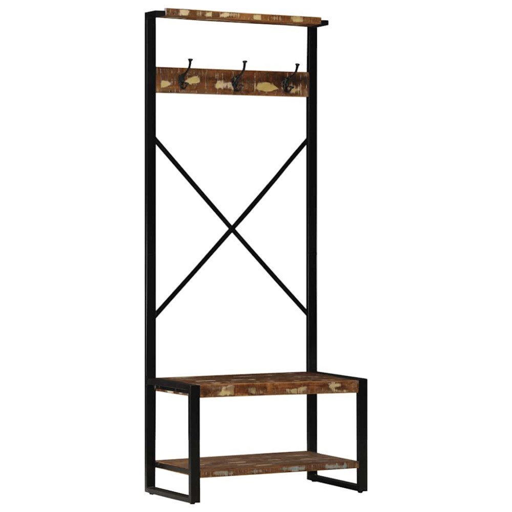 vidaXL Klädhängare flerfärgad 80x40x190 cm massivt trä återvunnet
