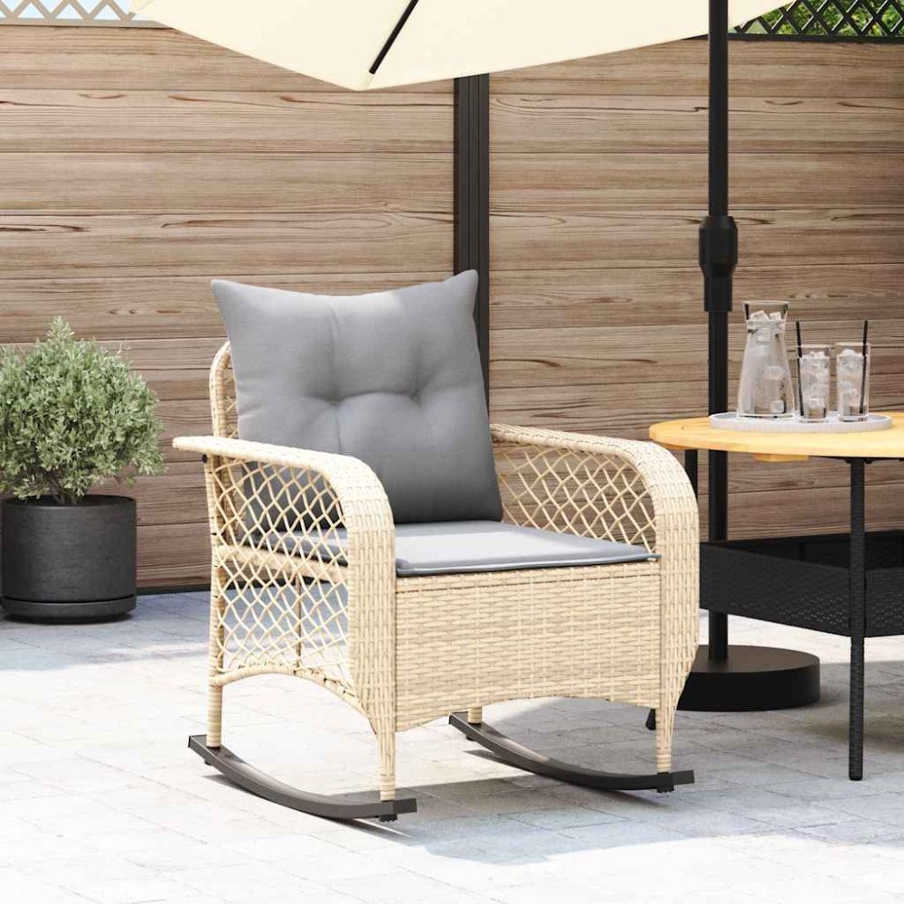 vidaXL Gungstol för trädgården med dynor beige konstrotting
