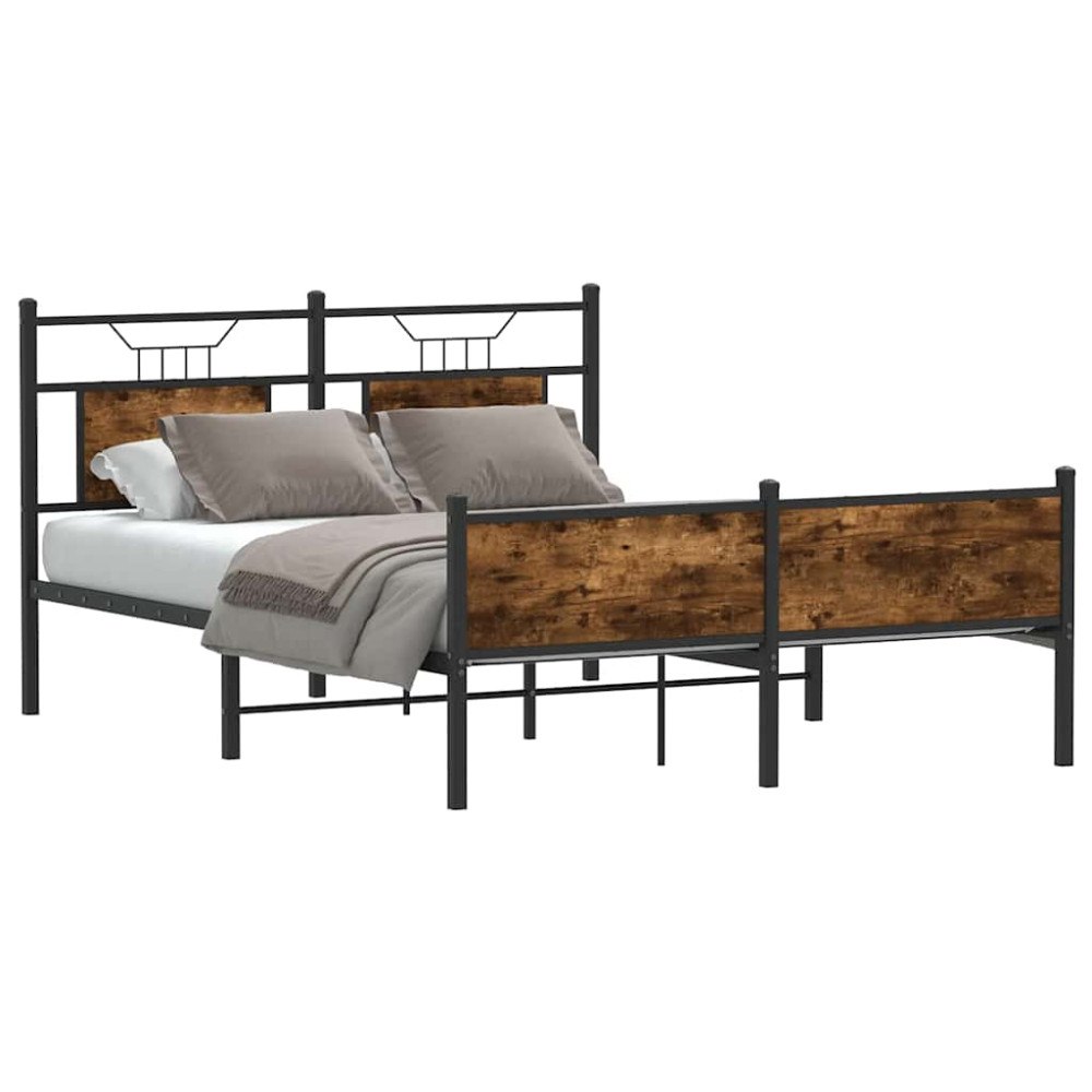 vidaXL Sängram utan madrass rökfärgad ek 137x190 cm konstruerad trä