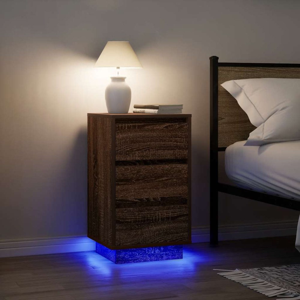 vidaXL Sängbord med LED-lampor brun ek 38x34x65 cm