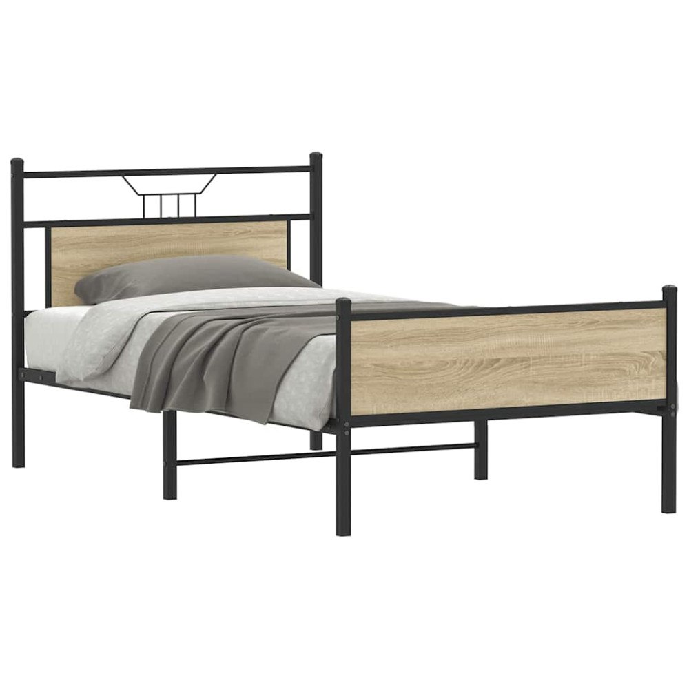 vidaXL Sängram utan madrass Sonoma ek 107x203 cm konstruerat trä