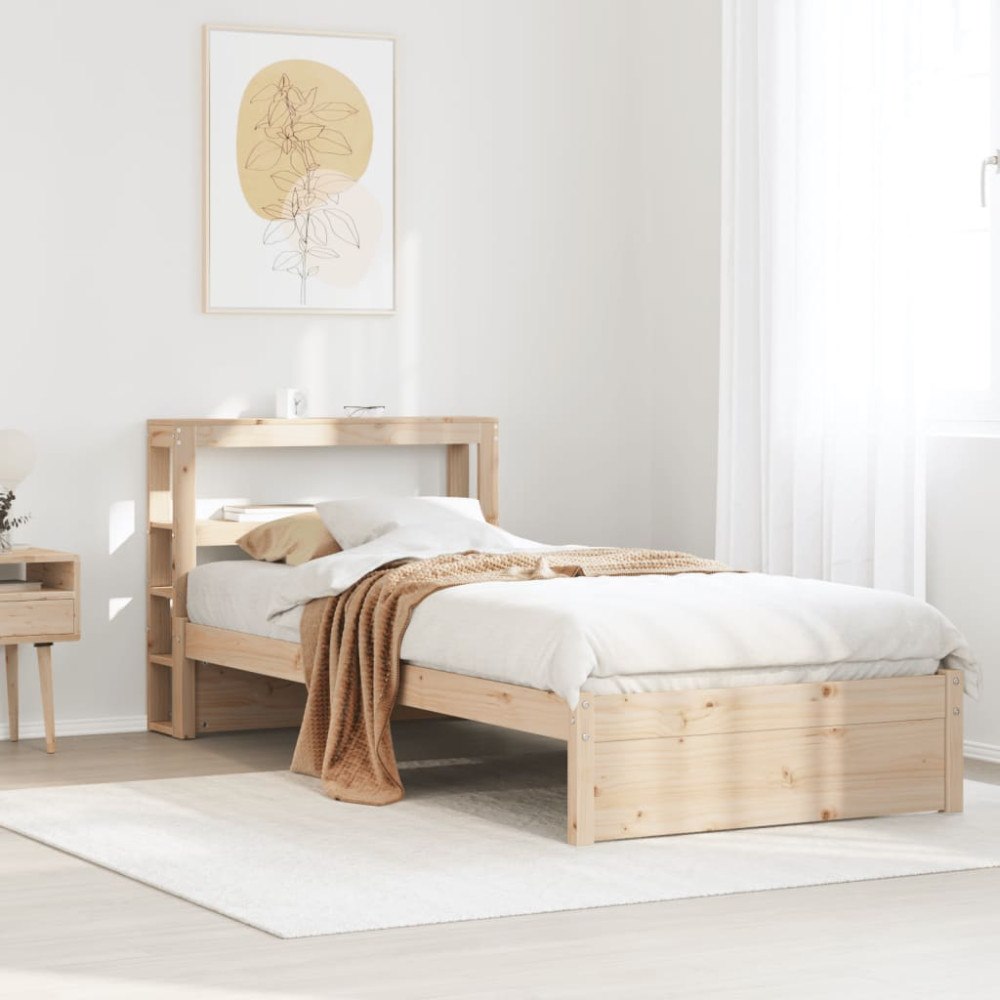 vidaXL Sängram med huvudgavel 75x190 cm massivt furu