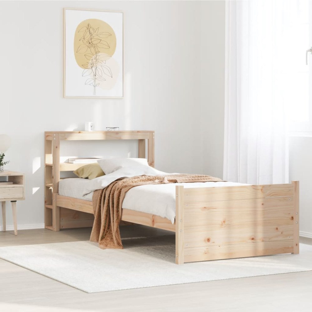 vidaXL Sängram med huvudgavel 75x190 cm massivt furu