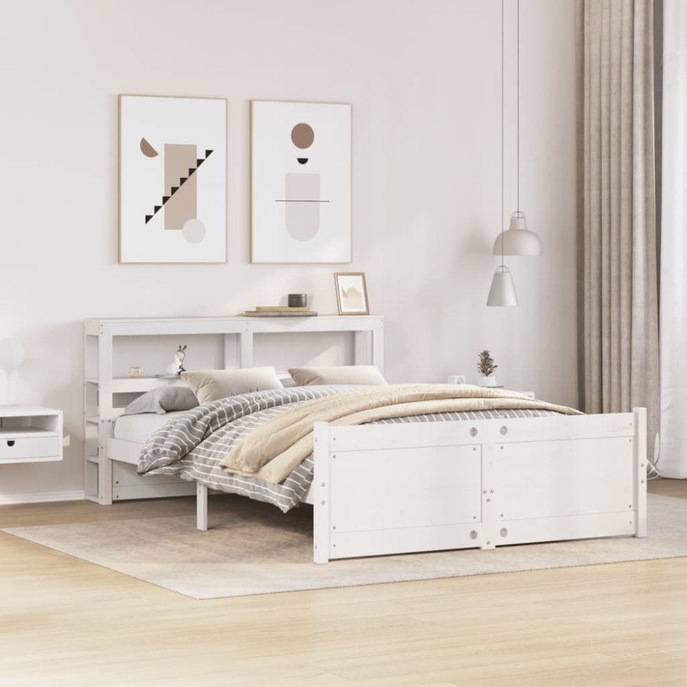 vidaXL Sängram med huvudgavel utan madrass vit 140x190 cm