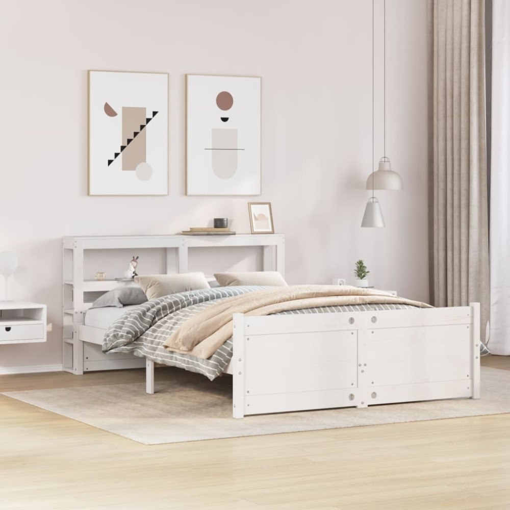 vidaXL Sängram med huvudgavel utan madrass vit 120x200 cm