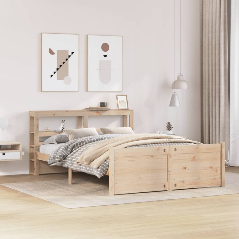 vidaXL Sängram med huvudgavel 150x200 cm massiv furu