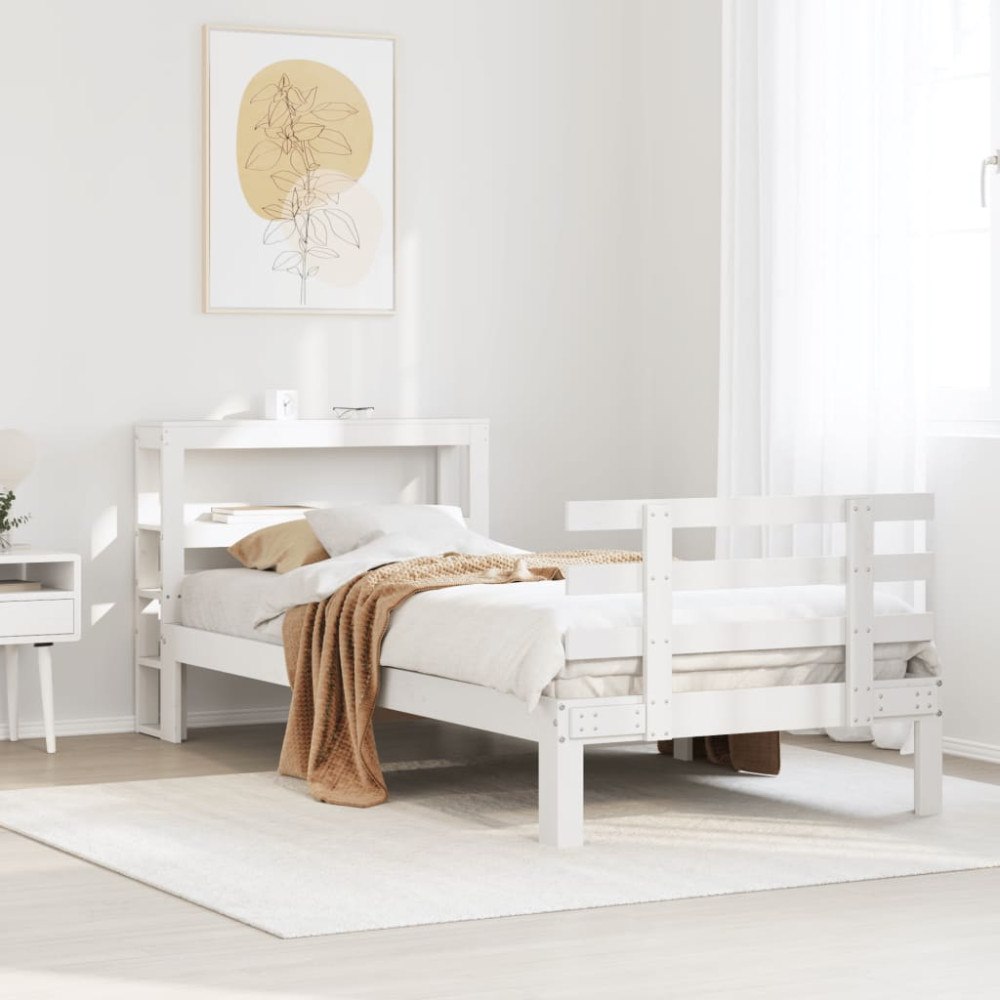 vidaXL Sängram med huvudgavel vit 75x190 cm massivt furu