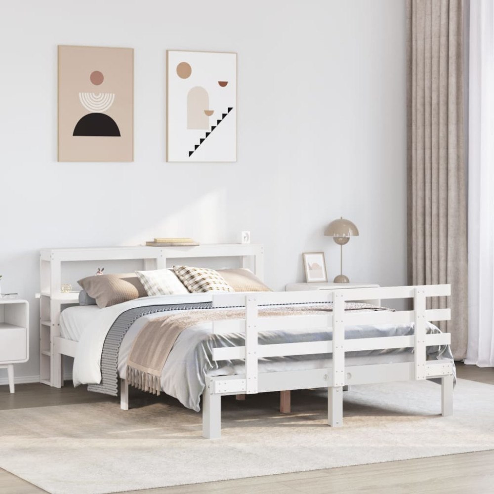 vidaXL Sängram med huvudgavel utan madrass vit 140x190 cm