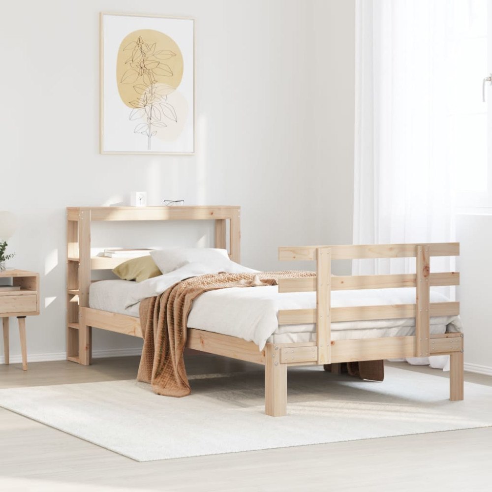 vidaXL Sängram med huvudgavel 100x200 cm massiv furu