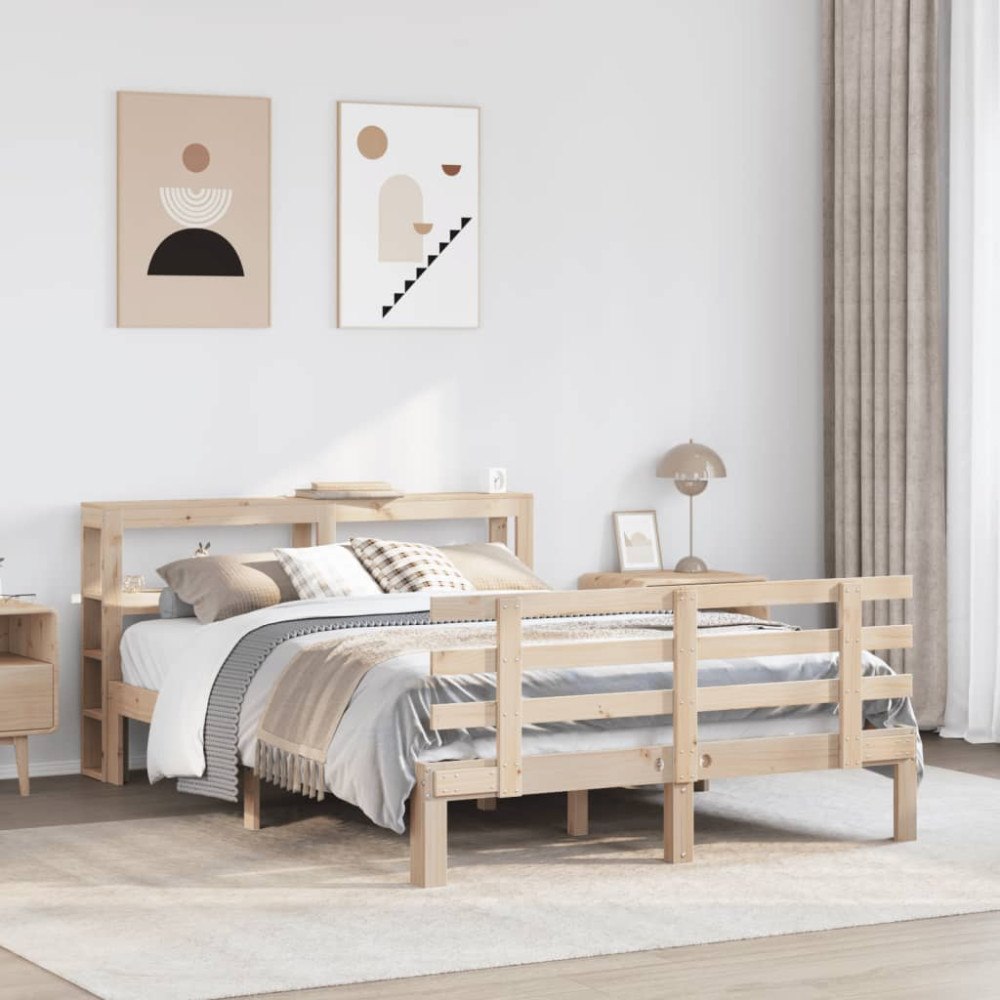 vidaXL Sängram med huvudgavel 160x200 cm massiv furu