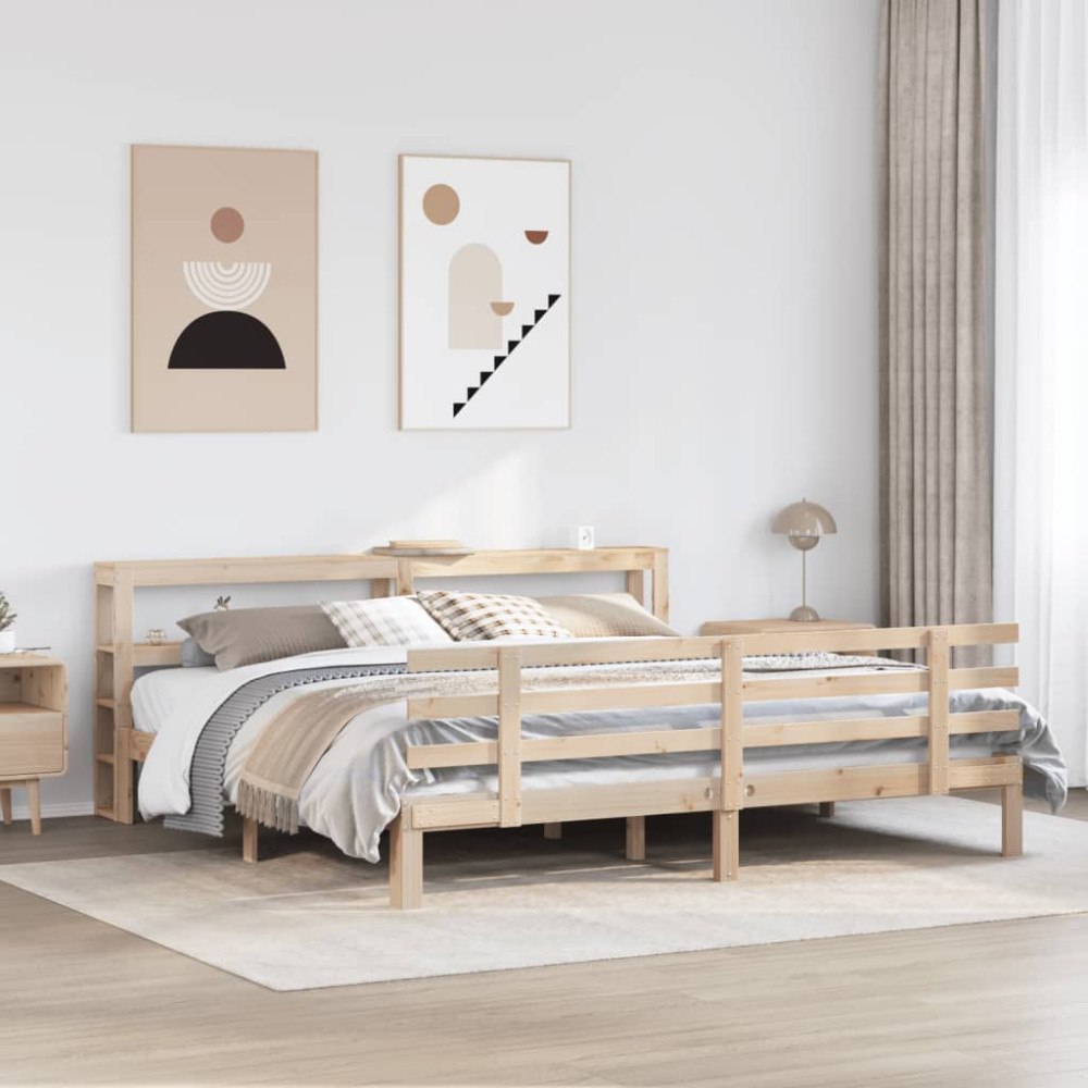 vidaXL Sängram med huvudgavel 180x200 cm massiv furu