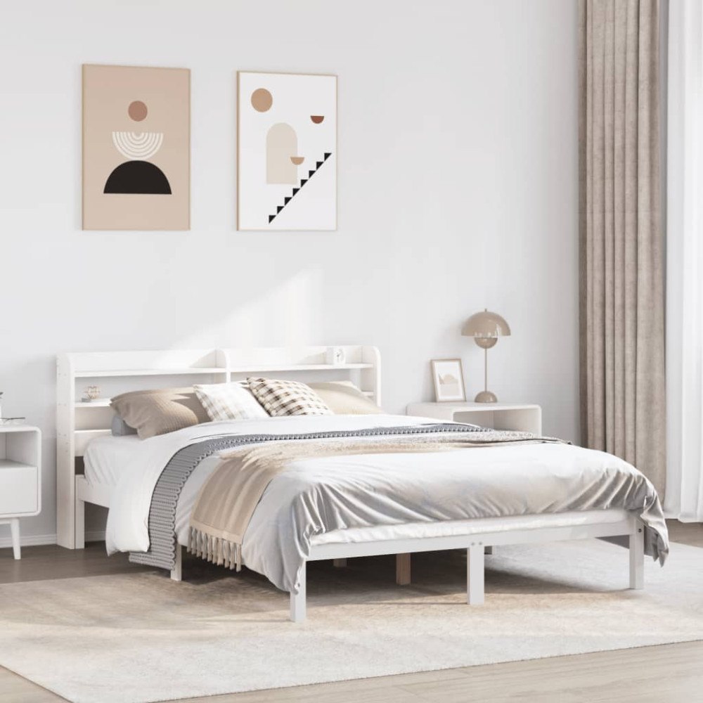 vidaXL Sängram utan madrass vit 135x190 cm massiv furu
