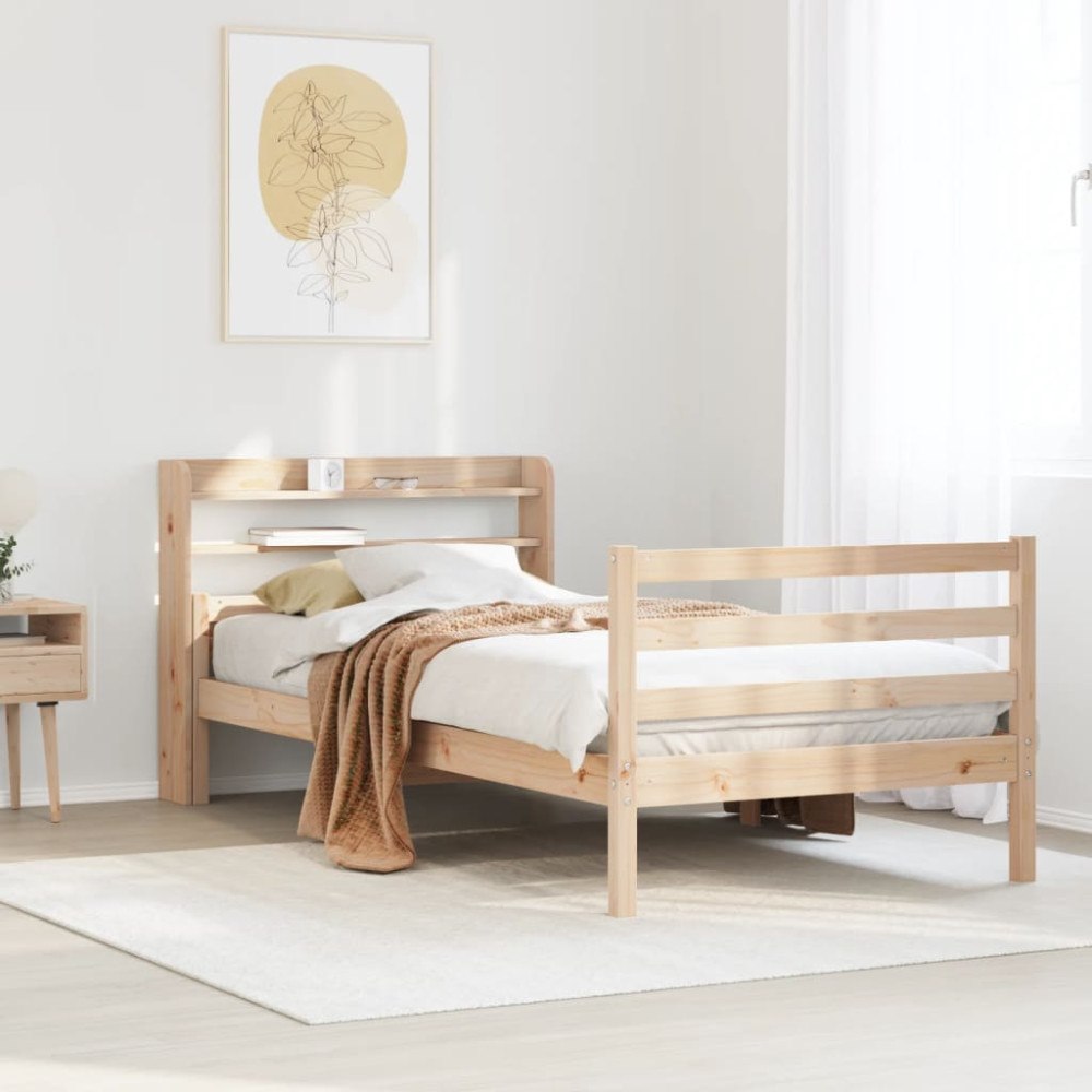 vidaXL Sängram med huvudgavel 100x200 cm massiv furu