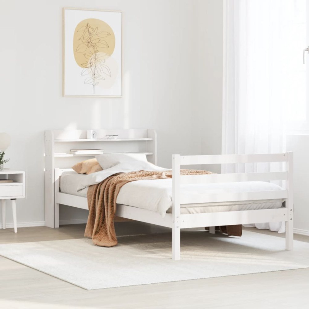 vidaXL Sängram med huvudgavel utan madrass vit 100x200 cm