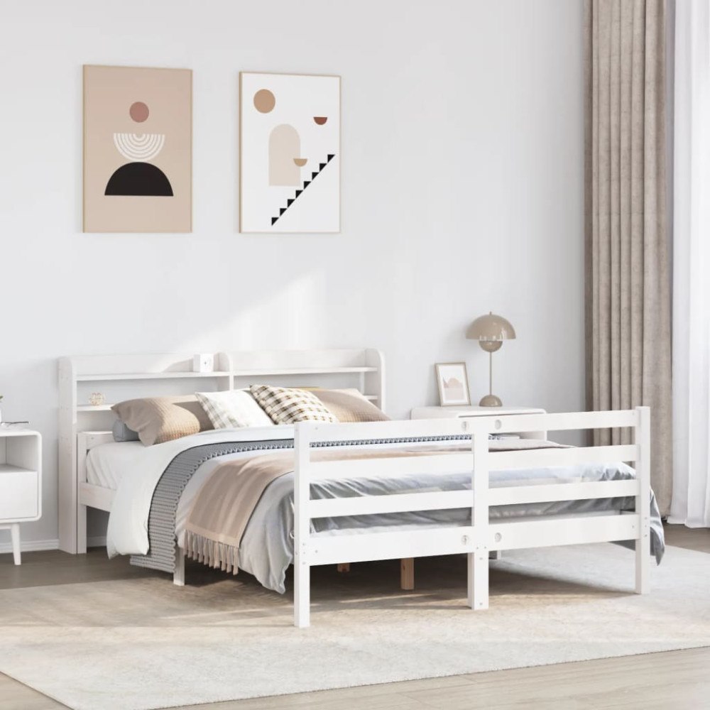 vidaXL Sängram med huvudgavel utan madrass vit 140x200 cm