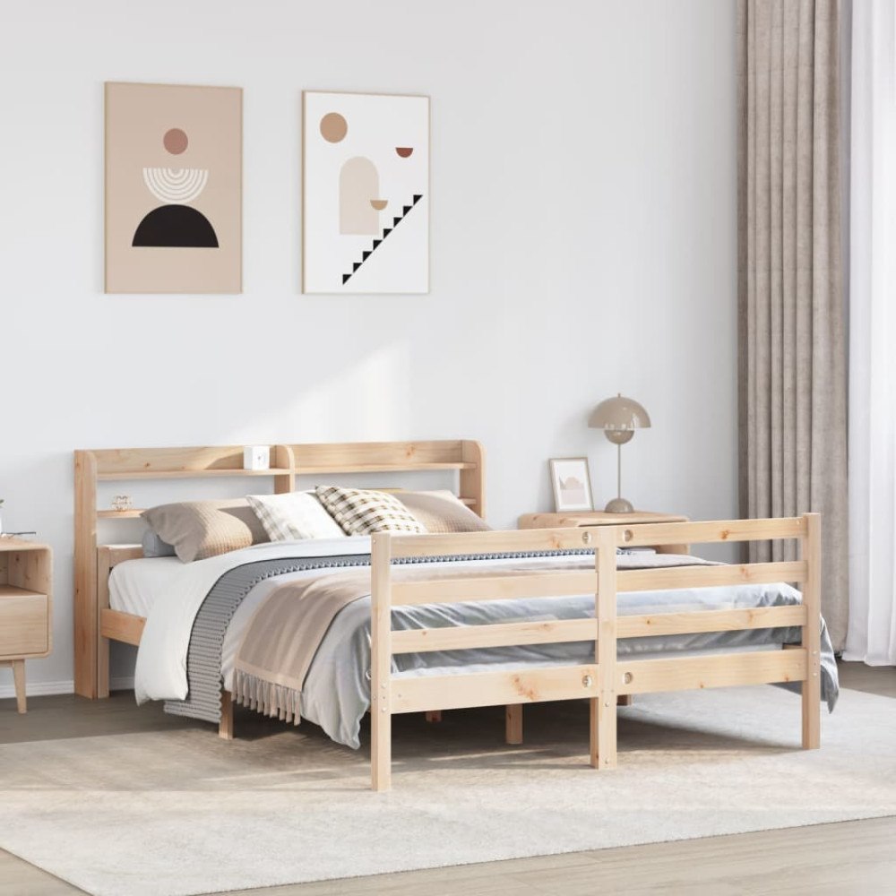 vidaXL Sängram med huvudgavel 150x200 cm massiv furu