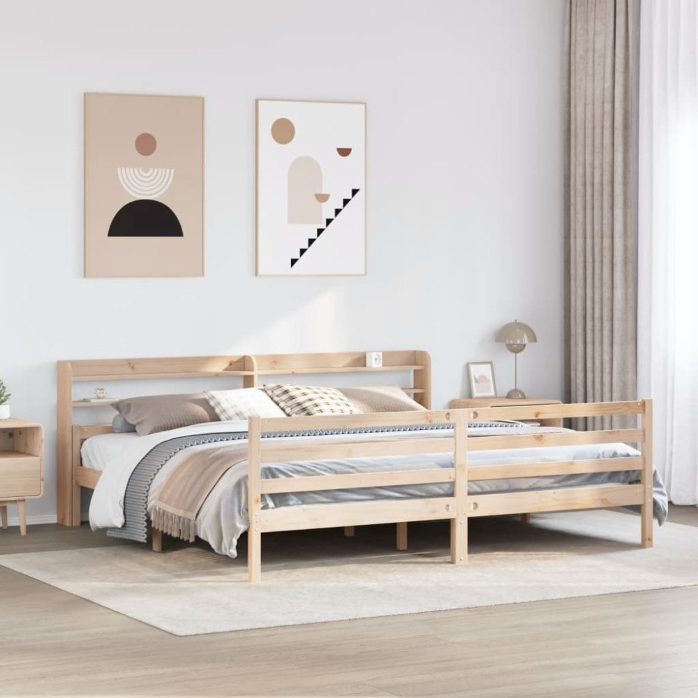 vidaXL Sängram med huvudgavel 200x200 cm massiv furu