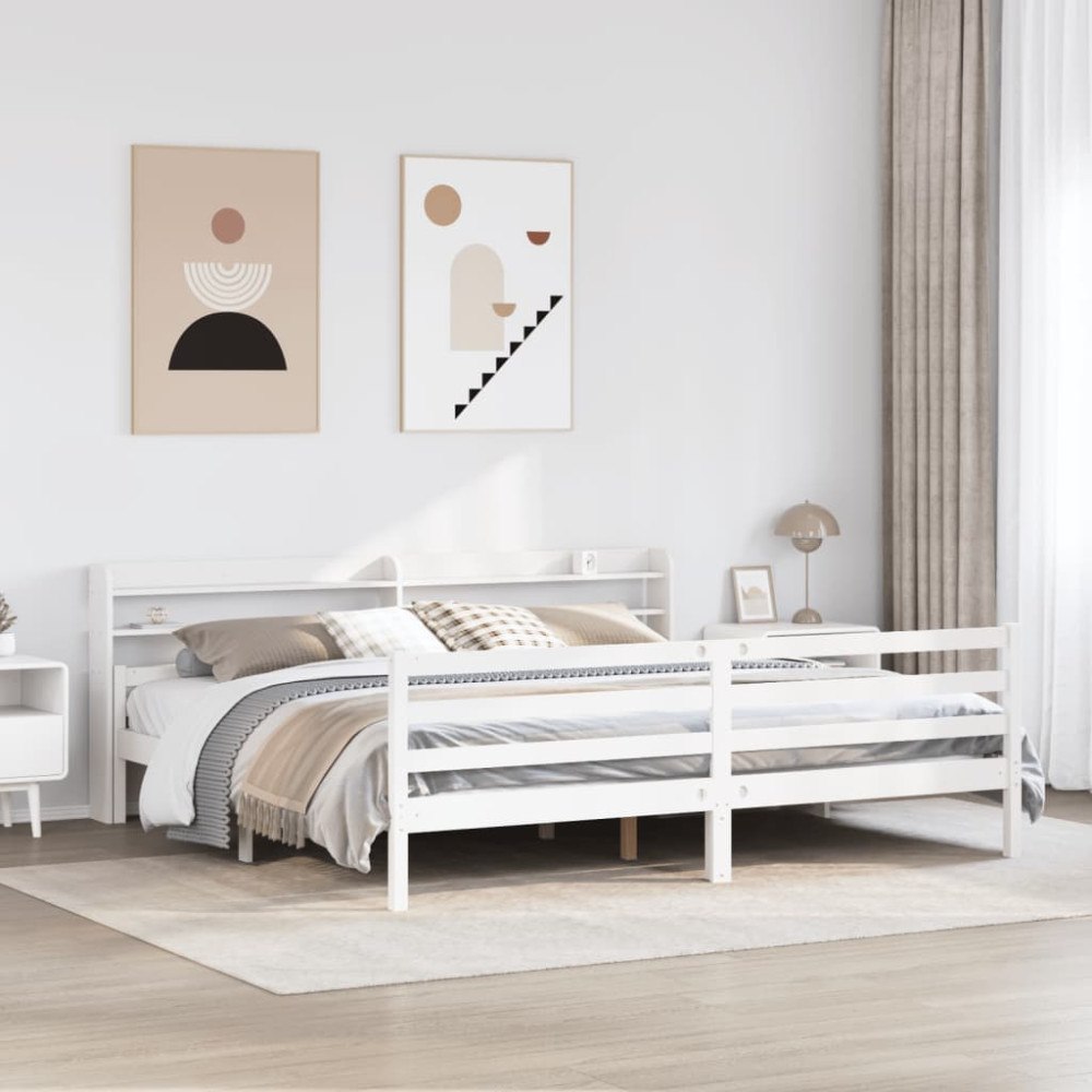 vidaXL Sängram med huvudgavel utan madrass vit 200x200 cm