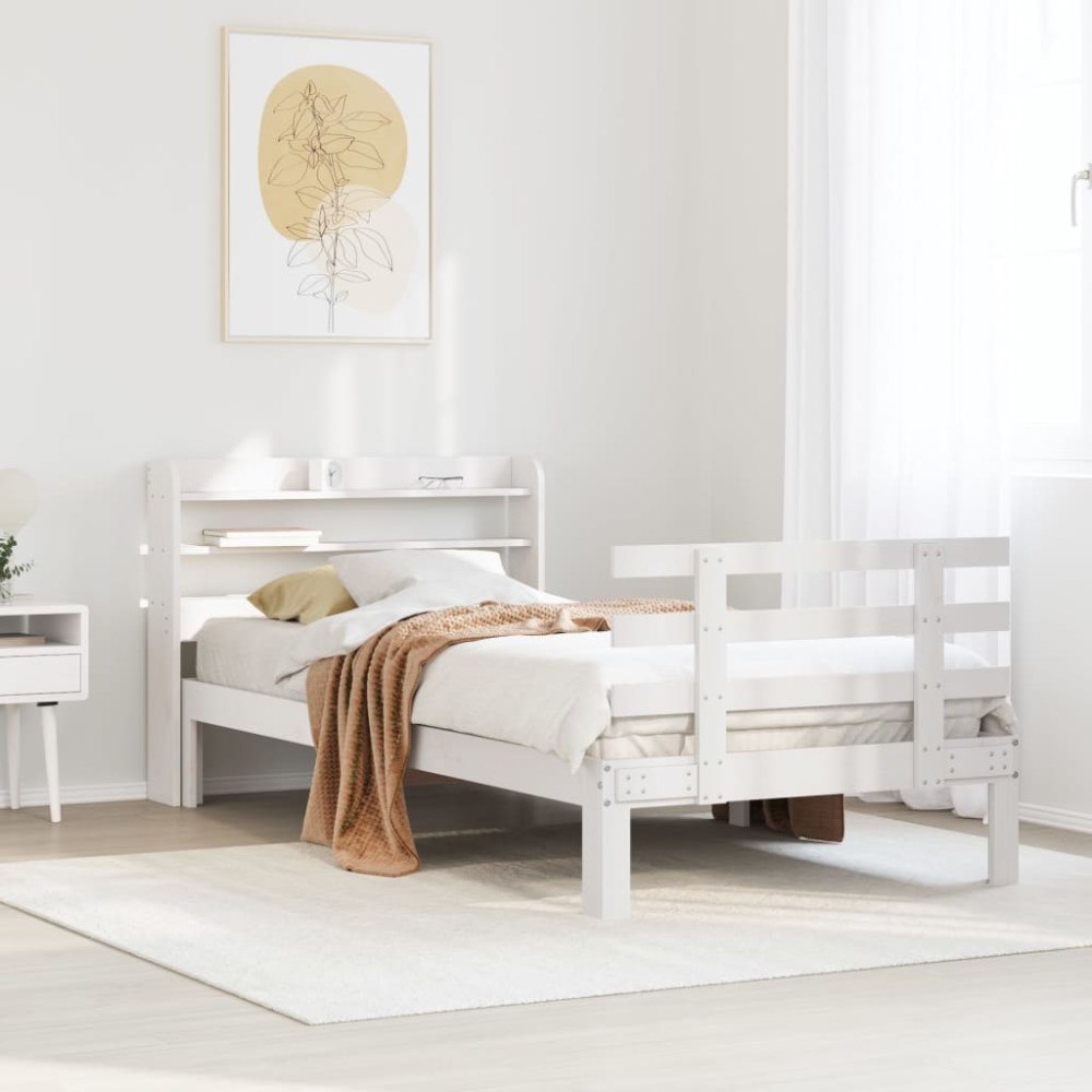 vidaXL Sängram med huvudgavel vit 75x190 cm massivt furu