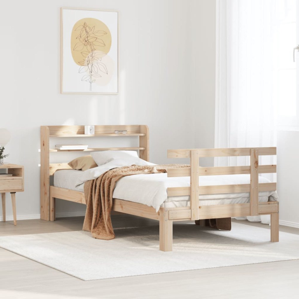 vidaXL Sängram med huvudgavel 100x200 cm massiv furu
