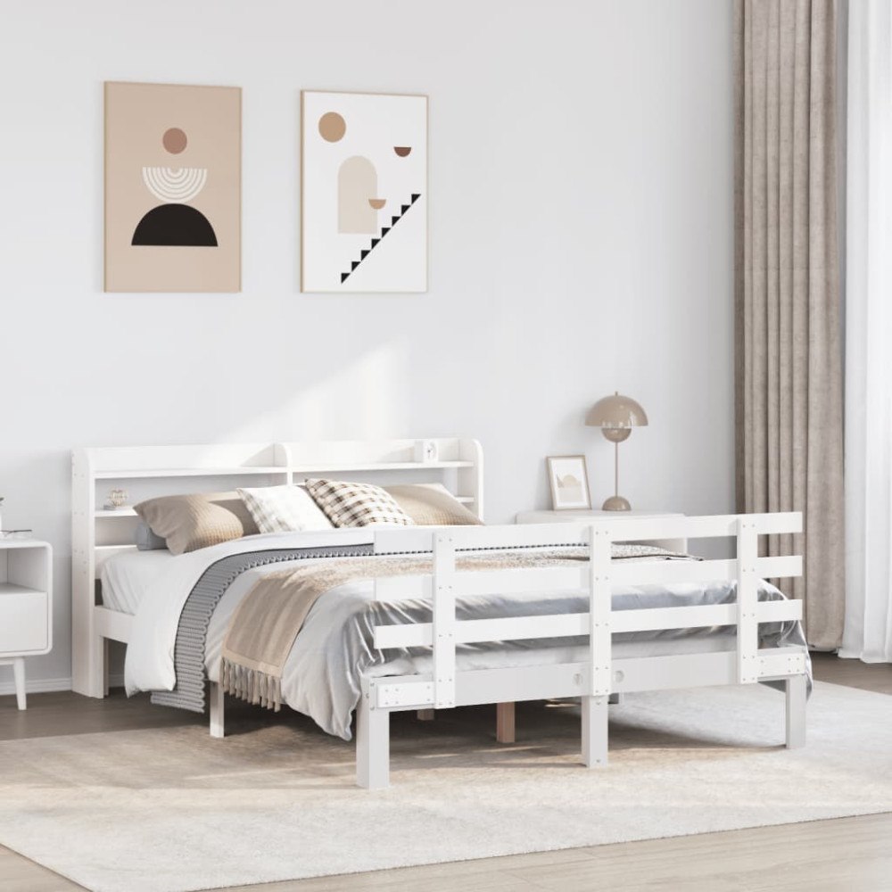 vidaXL Sängram med huvudgavel utan madrass vit 120x200 cm