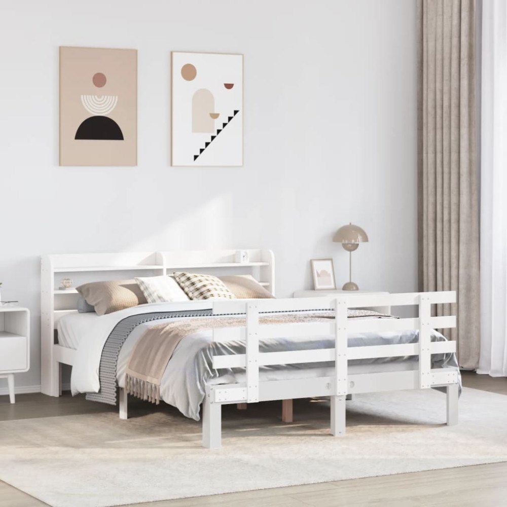 vidaXL Sängram med huvudgavel utan madrass vit 140x200 cm