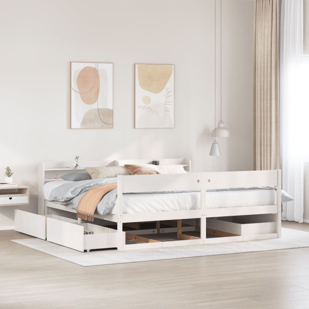 vidaXL Sängram utan madrass vit 200x200 cm massiv furu