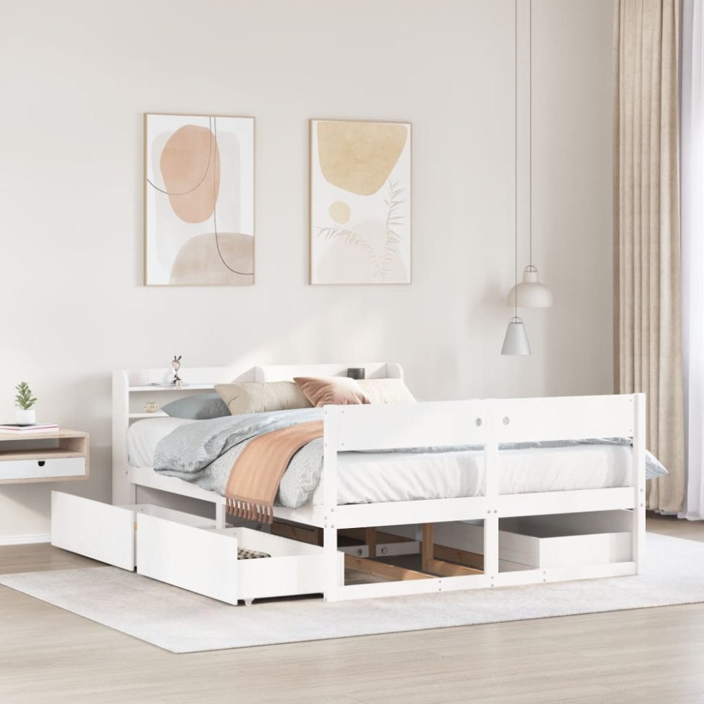 vidaXL Sängram utan madrass vit 120x200 cm massiv furu