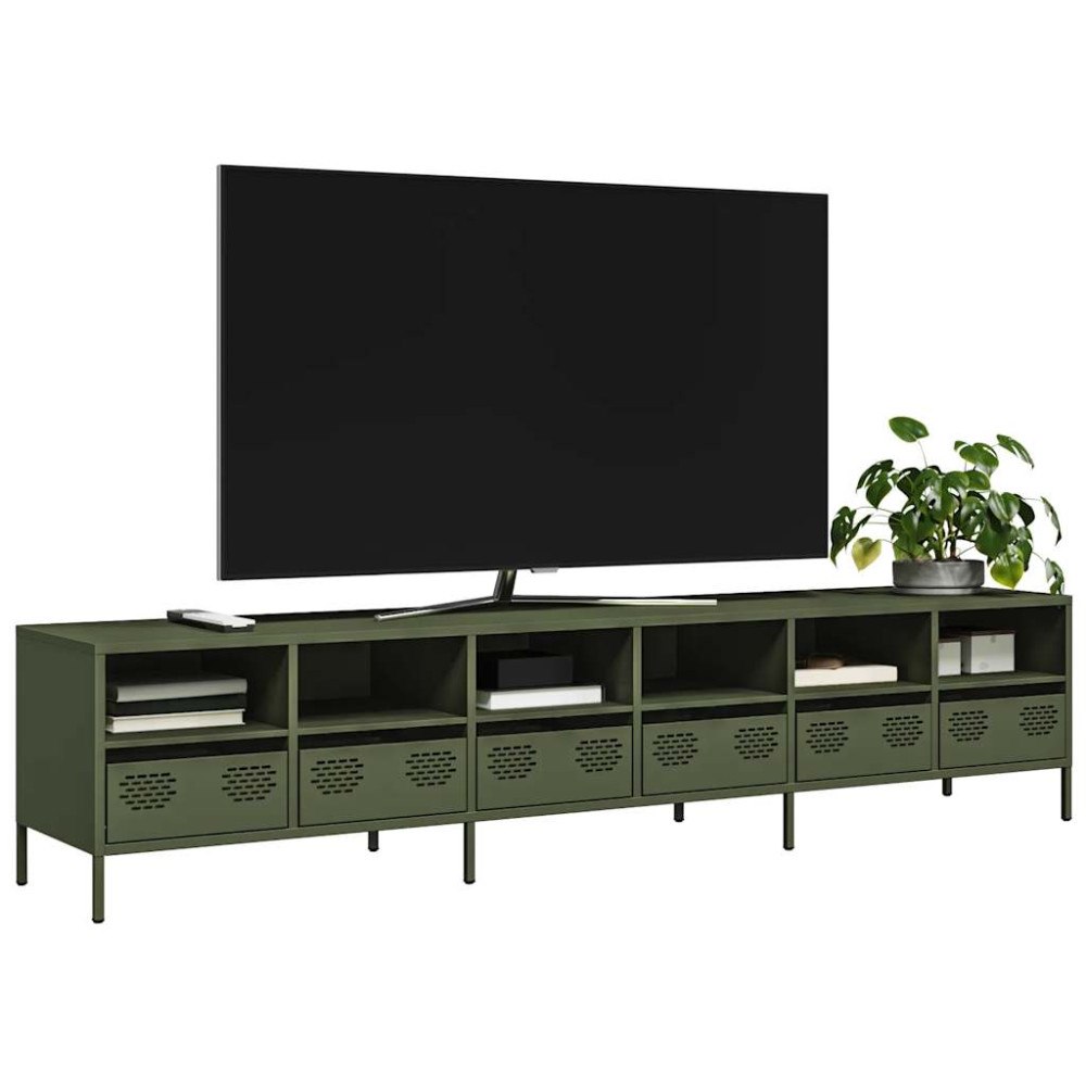 vidaXL Tv-bänk olivgrön 202x39x43,5 cm kallvalsat stål