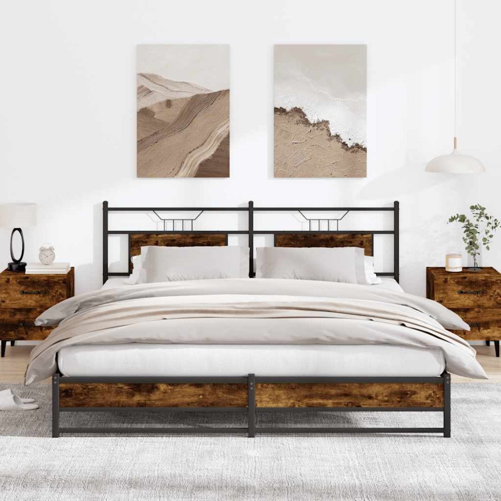 vidaXL Sängram utan madrass metall rökfärgad ek 183x213 cm