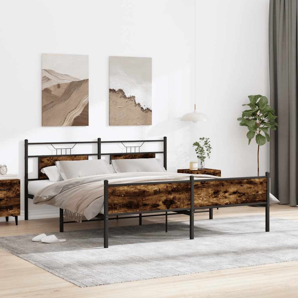 vidaXL Sängram utan madrass metall rökfärgad ek 160x200 cm