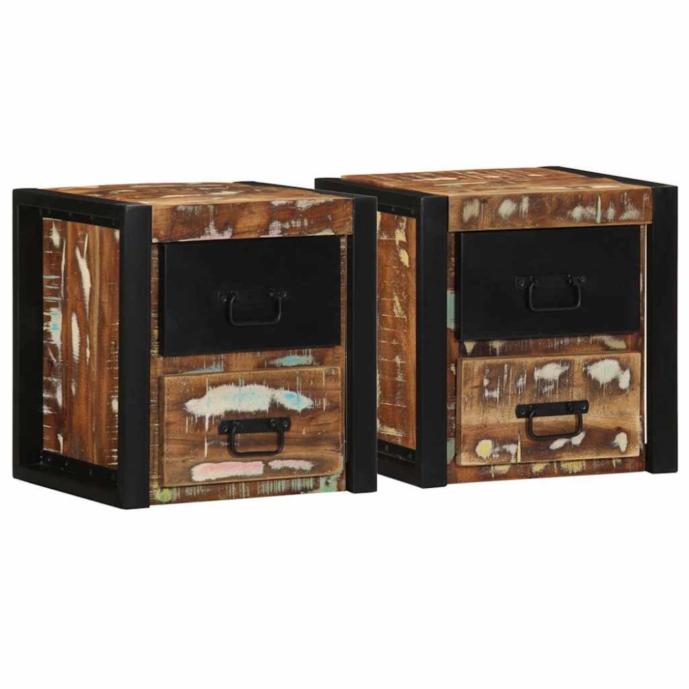 vidaXL Sängbord 2 st flerfärgad 40x35x40 cm massivt trä återvunnet