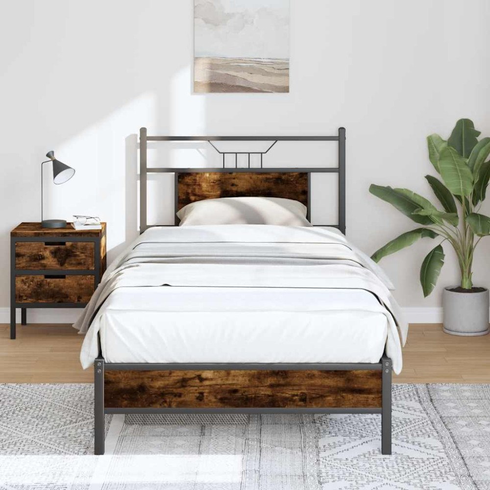 vidaXL Sängram utan madrass rökfärgad ek 75x190 cm konstruerad trä