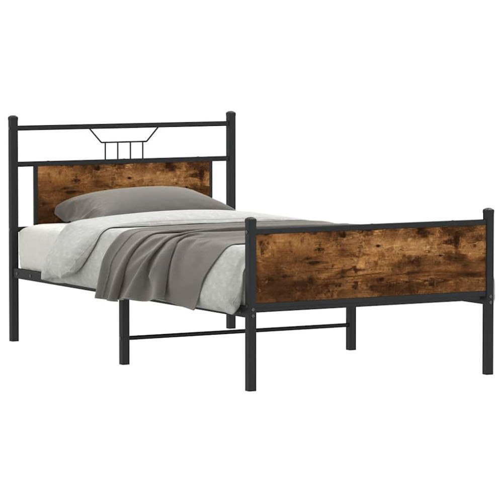 vidaXL Sängram utan madrass rökfärgad ek 100x190 cm konstruerad trä