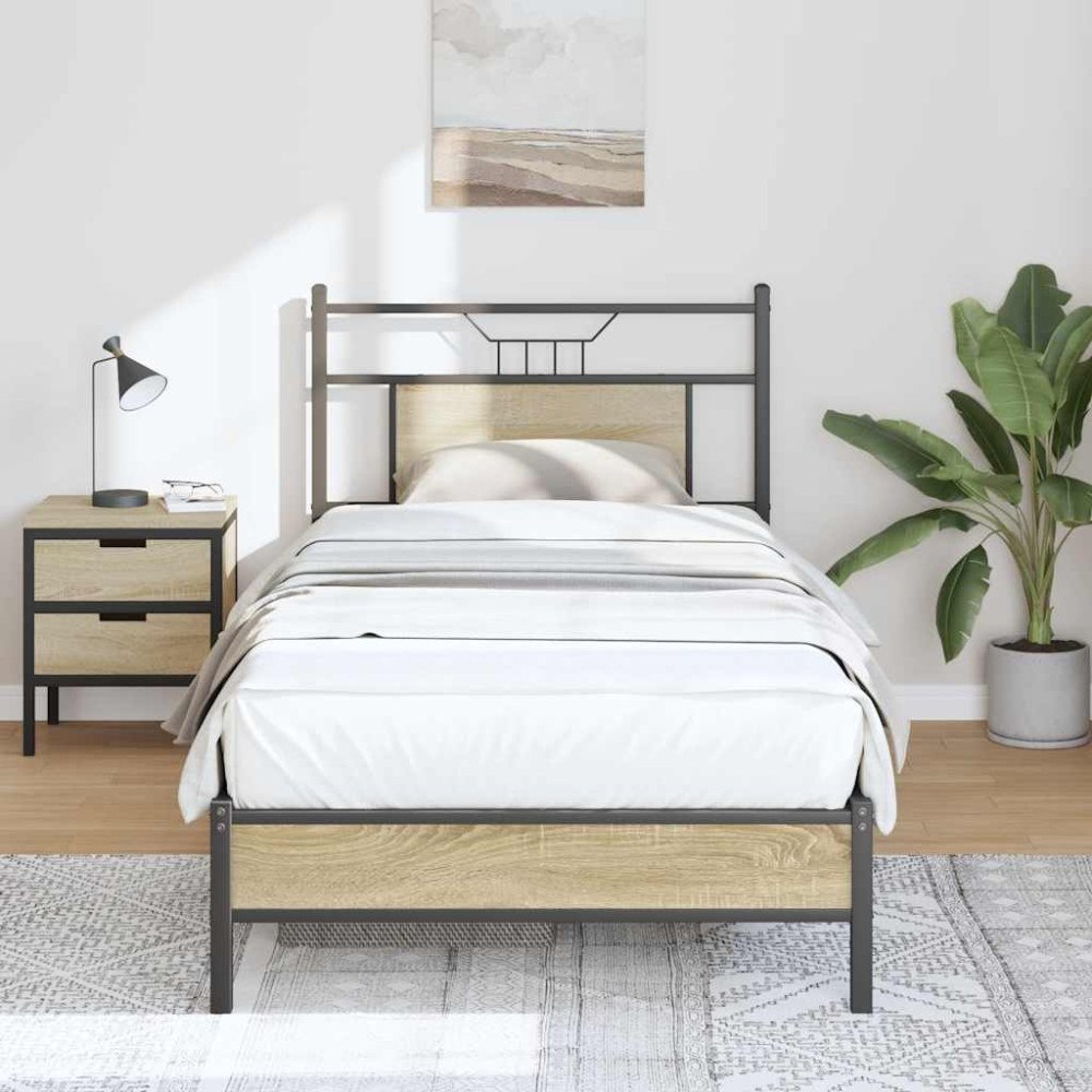 vidaXL Sängram utan madrass sonoma-ek 75x190 cm konstruerad trä