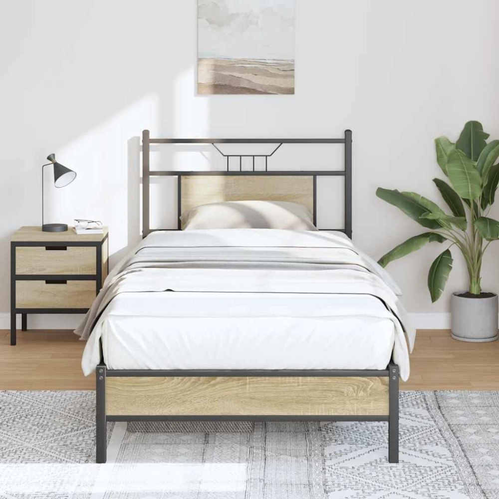 vidaXL Sängram utan madrass sonoma-ek 90x190 cm konstruerad trä