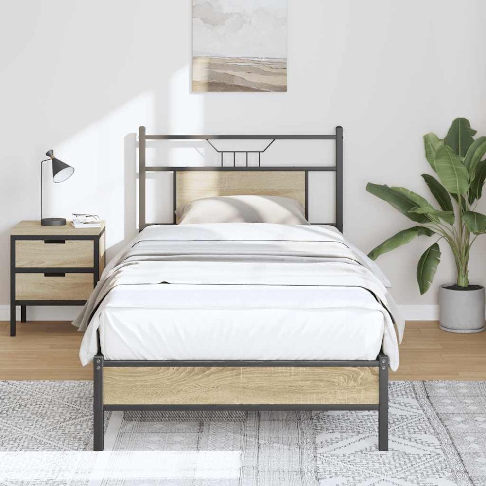 vidaXL Sängram utan madrass sonoma-ek 90x200 cm konstruerad trä