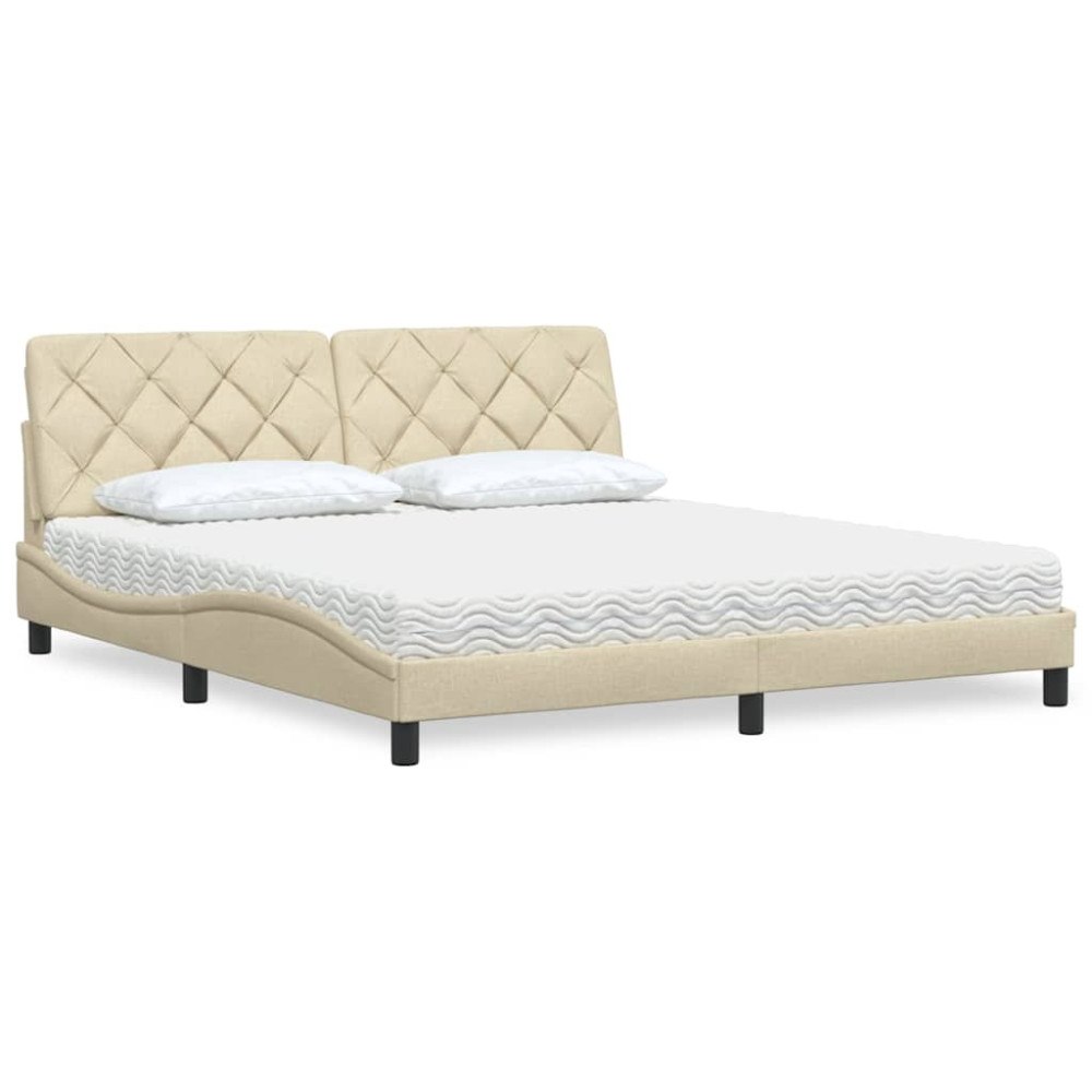 vidaXL Bed with Mattress Cream 180x200 cm Fabric